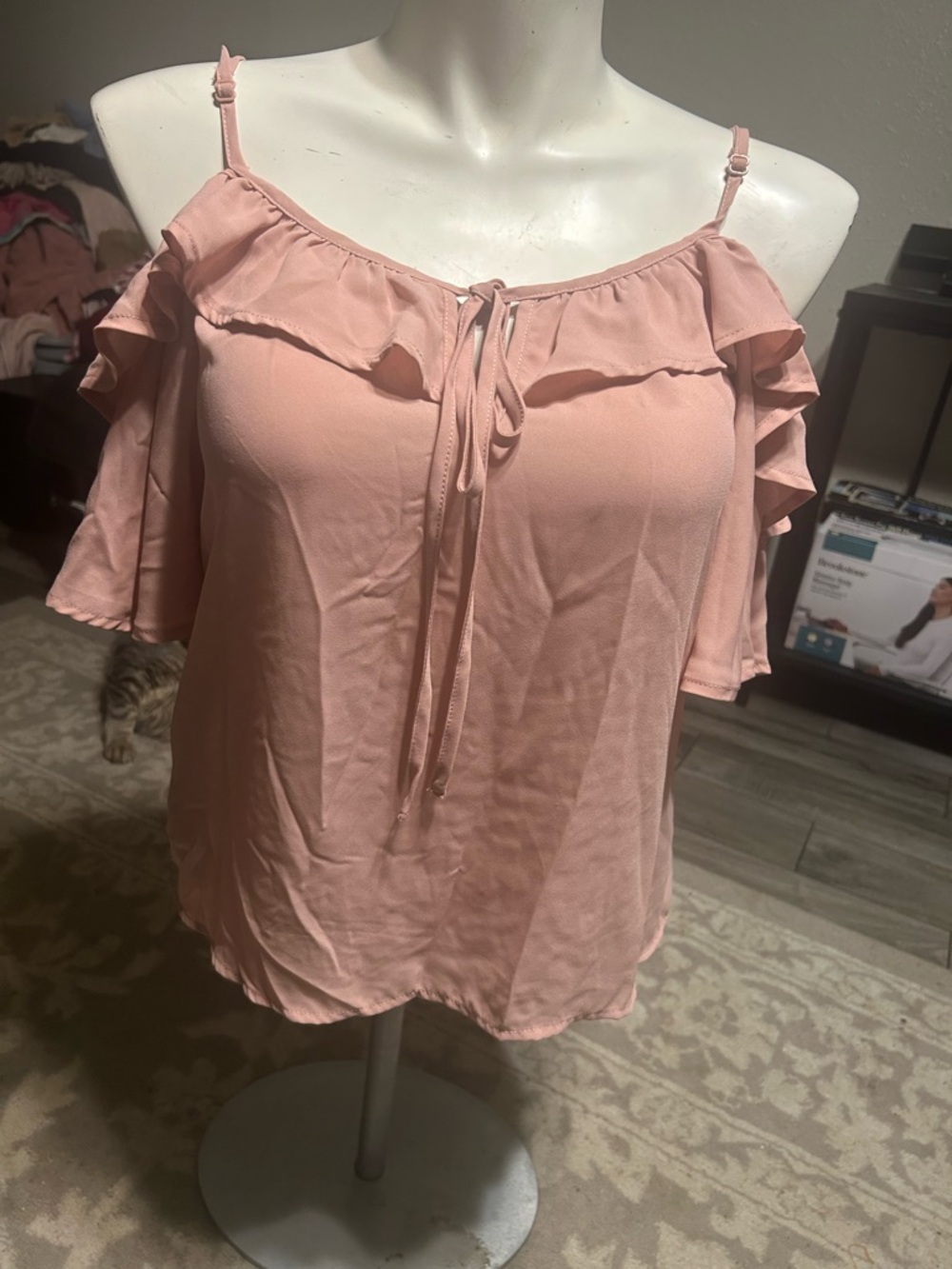 SHEIN Blush Pink Cold-Shoulder Ruffle Tie-Front Camisole Sz M/6